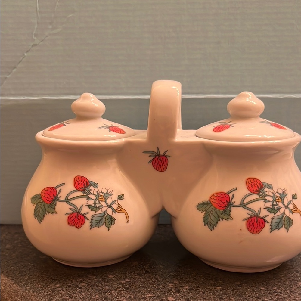 Antique 1994 Strawberry porcelain Condiment Set